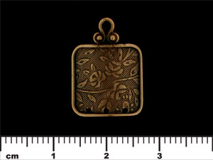 Curved Square 3 Strand Floral Etched Pendant 21/15mm : Antique Brass