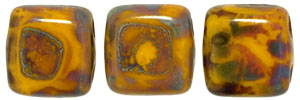 CzechMates Tile Bead 6mm (loose) : Opaque Yellow - Picasso