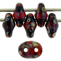 SuperDuo 5 x 2mm (loose) : Siam Ruby - Silver Picasso