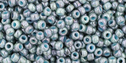 Round 11/0 Tube 2.5" : Marbled Opaque Turquoise/Luster Transparent Blue