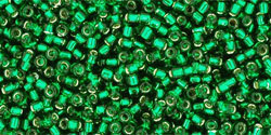Round 15/0 Tube 2.5" : Silver-Lined Green Emerald